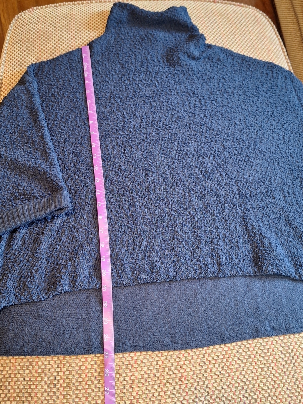 Umgee Navy 3/4 Length Cuffed Sleeve Textured Turtleneck Sweater - Picture 5 of 10